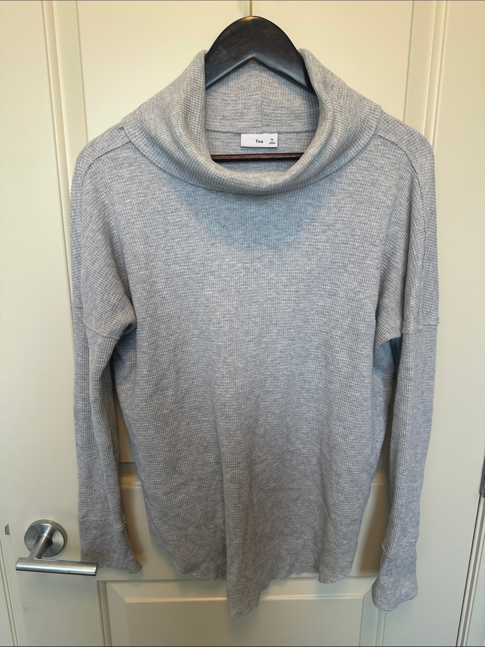 TNA Light Gray Cowl Neck Ribbed Sweater